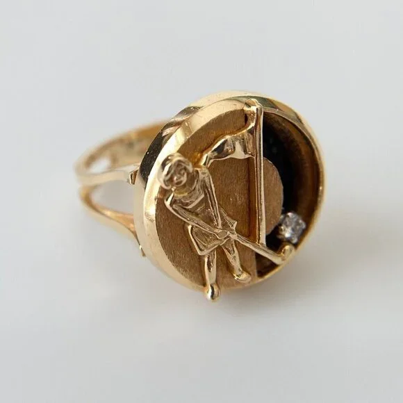 Vintage 14k Solid Yellow Gold Diamond Golfer Band Ring Size 6 - Picture 7 of 10